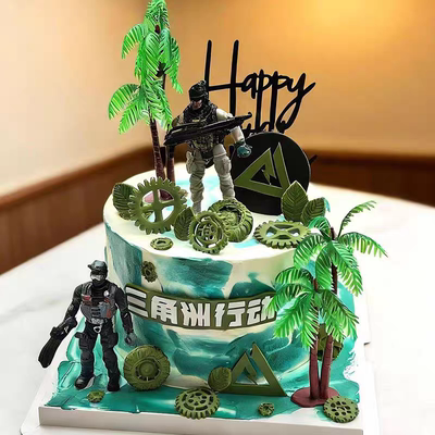 三角洲主题男孩生日蛋糕插件蛋糕装饰特种兵坦克火箭炮导弹机枪
