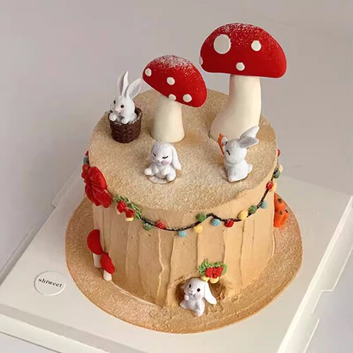 简约森系兔宝宝生日蛋糕装饰小兔子竹筐萝卜儿童烘焙甜品装扮插件