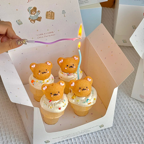 6.1儿童节网红插旗小熊头卡通甜筒烘焙甜品蛋糕装饰摆件帽子插件