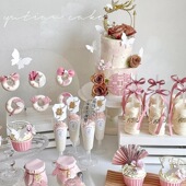 新中式 扮插件纸杯 粉色系婚礼订婚结婚茶歇甜品台布丁杯凤凰蝴蝶装