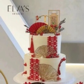 新中式 饰结婚新婚喜鹊佳偶天成 婚礼百年好合订婚插件插牌蛋糕装