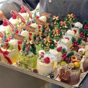 2025网红圣诞帽小熊蜡烛圣诞插旗圣诞节草圈圣诞树蛋糕装 饰插件