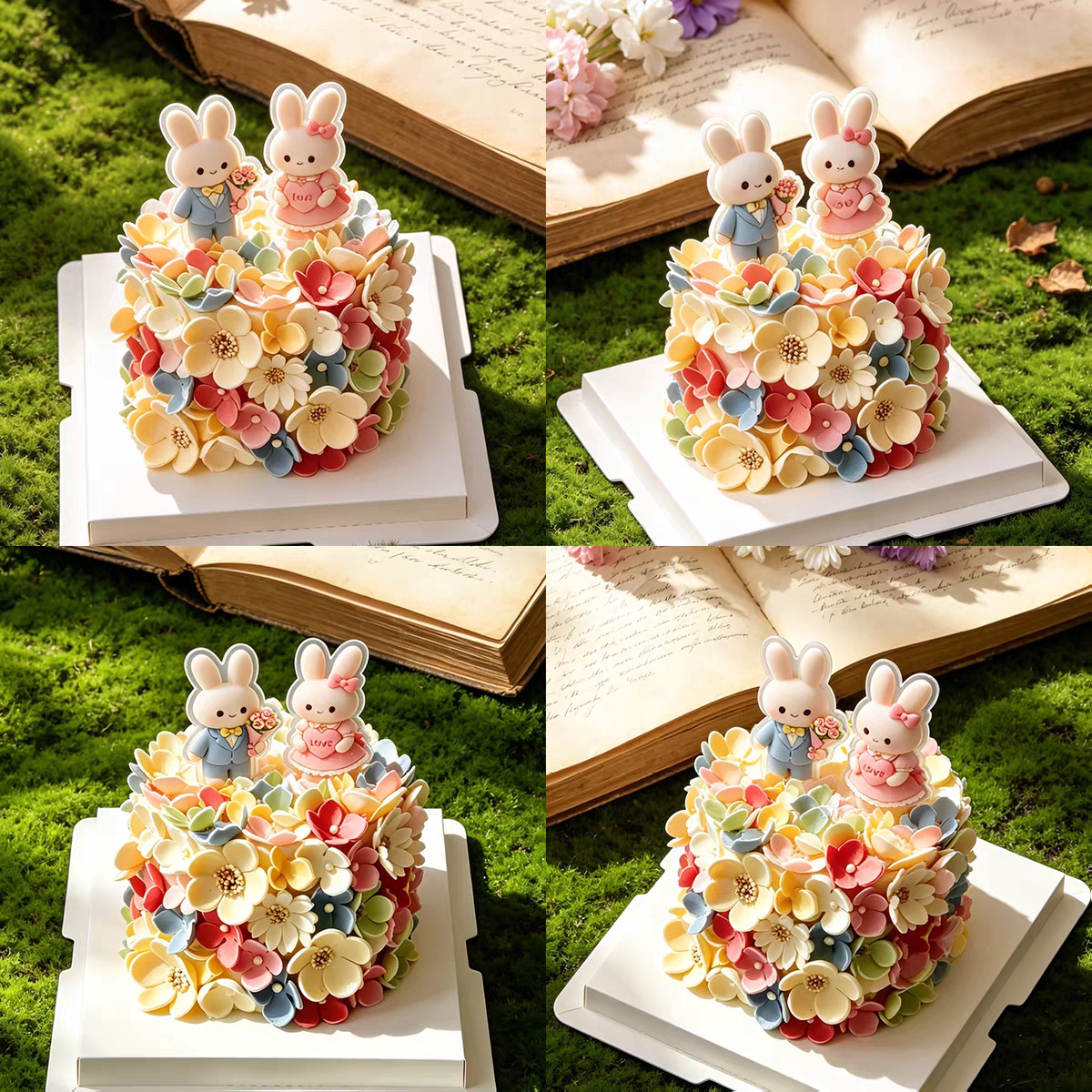 情人节七夕表白求婚插件卡通西装礼服情侣兔蛋糕装饰亚克力插牌