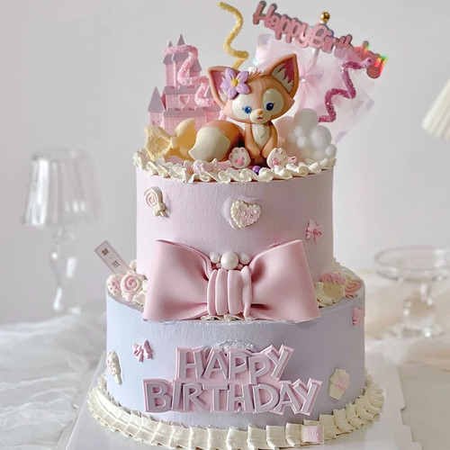 粉色狐狸儿童生日蛋糕摆件