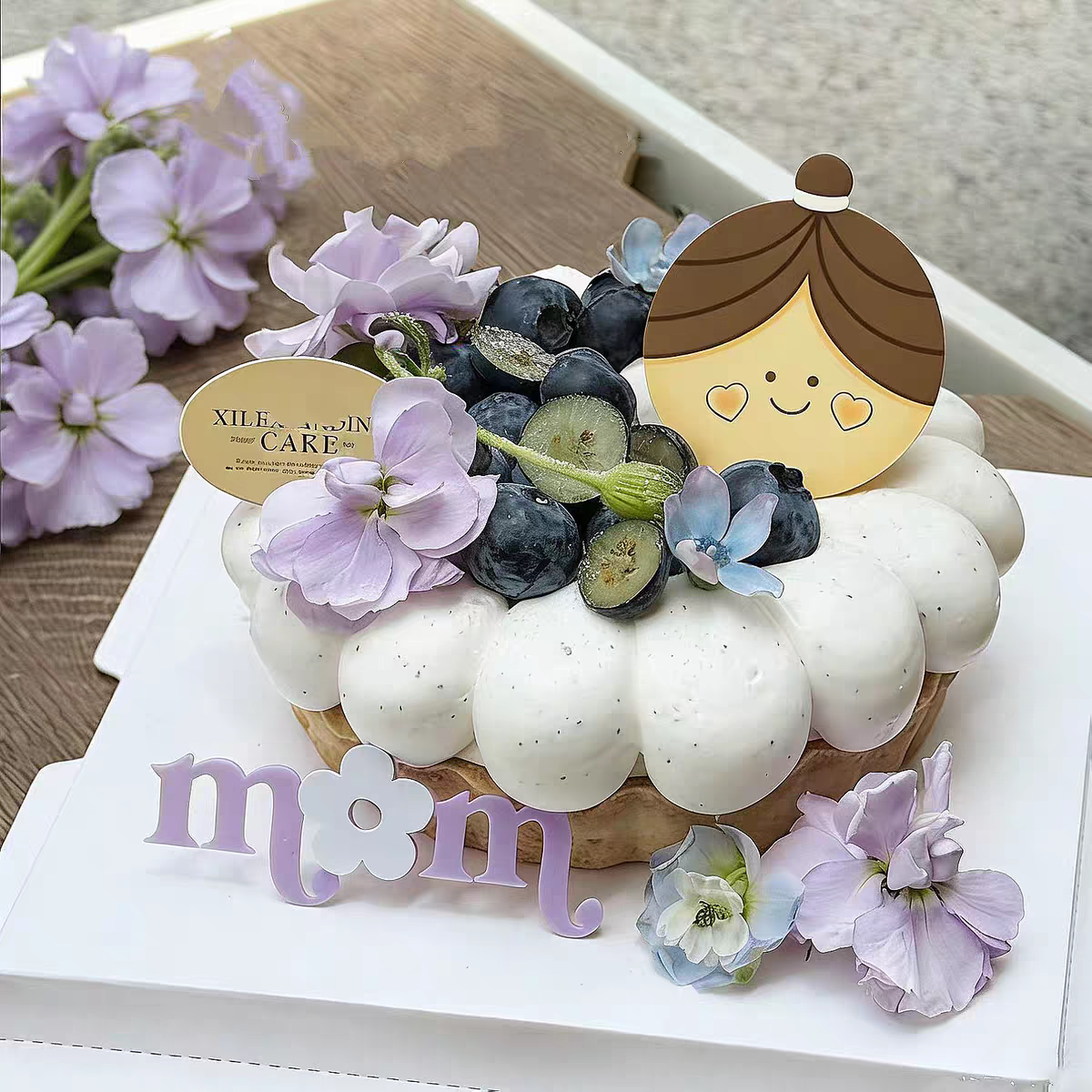 网红母亲节紫色mom亚克力插牌妈妈生日蛋糕装扮盘挞蛋糕装饰插件