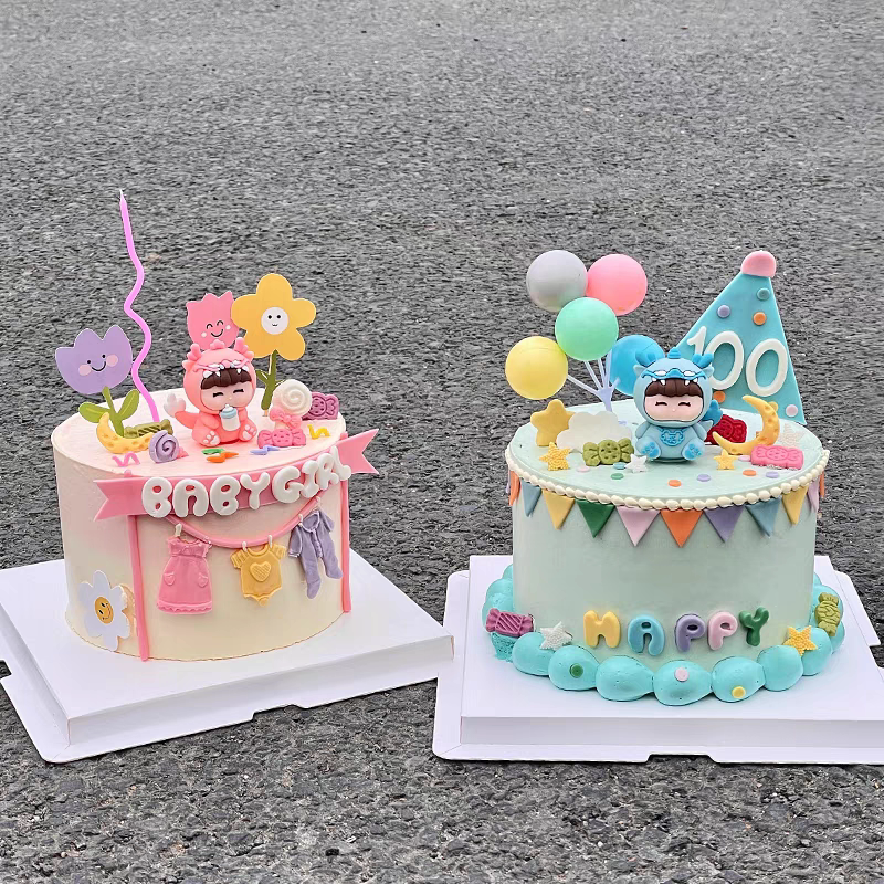 龙宝宝百天满月周岁生日蛋糕装饰男孩女孩摆件百日宴派对卡通装扮