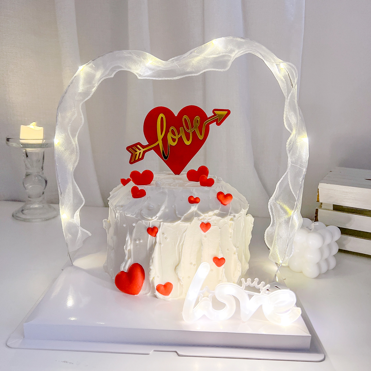 白色发光飘带蛋糕装饰摆件