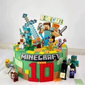 扮插件 饰装 网红我 世界积木人偶史蒂夫插牌儿童生日甜品台蛋糕装