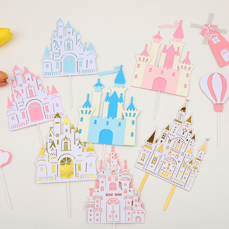 立体多层城堡蓝色情景生日蛋糕