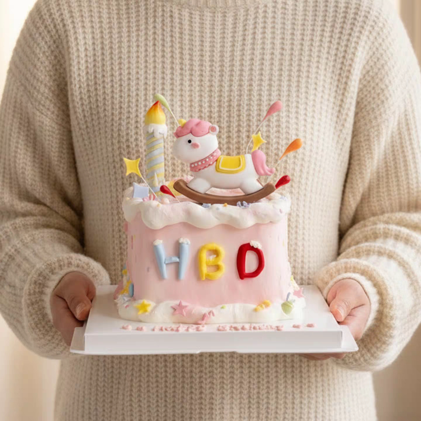 网红可爱卡通摇摇木马30天满月生日星星礼花装饰宝宝烘焙蛋糕摆件