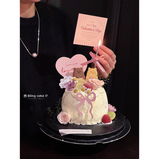 网红520情人节蝴蝶结可爱熊兔饼干装扮插排告白蛋糕装饰爱心卡片