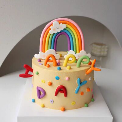 网红彩色多巴胺生日快乐字母装扮插件配件云朵彩虹蛋糕装饰摆件