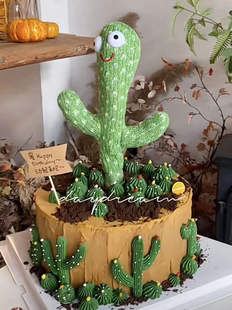 仙人掌烘焙蛋糕装饰摆件跳舞扭扭仙人掌摆件会唱歌扭动的毛绒玩具