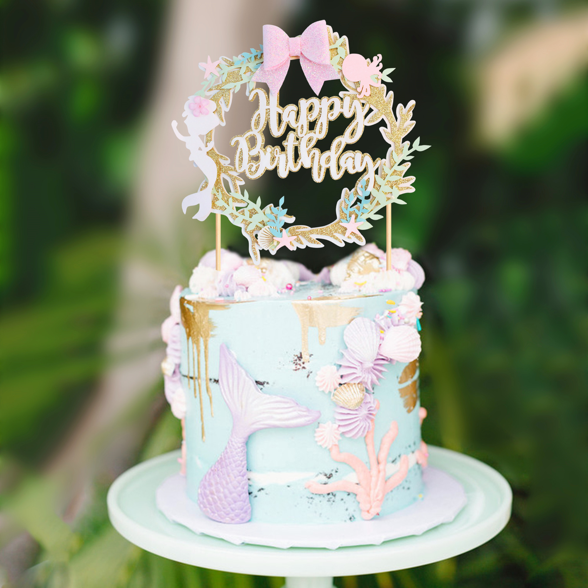 贝壳生日快乐双层蛋糕插牌