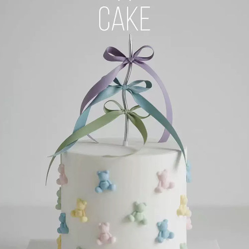 网红韩系小熊模具丝带蛋糕装饰仙女生日蛋糕简约马卡龙色蝴蝶结