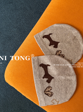 MONI 豹纹爱心小狗提花针织毛线冷帽