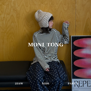 MONI 蓄热德绒半高领条纹T恤打底衫/星星磨毛口袋裤(有内衬)