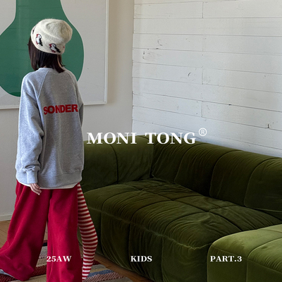 MONI 花灰植绒卫衣/红色拉绒直筒卫裤