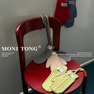 MONI 麻花针织连指挂脖保暖手套