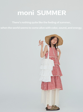 MONI 红色小格子露背蛋糕裙叠穿连衣裙
