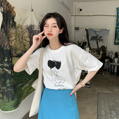 Real price love bear print short sleeve T-shirt women's Korean loose round neck top