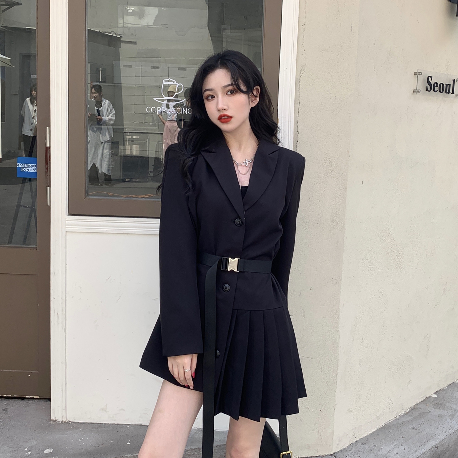 Real price ~ black suit one piece dress design