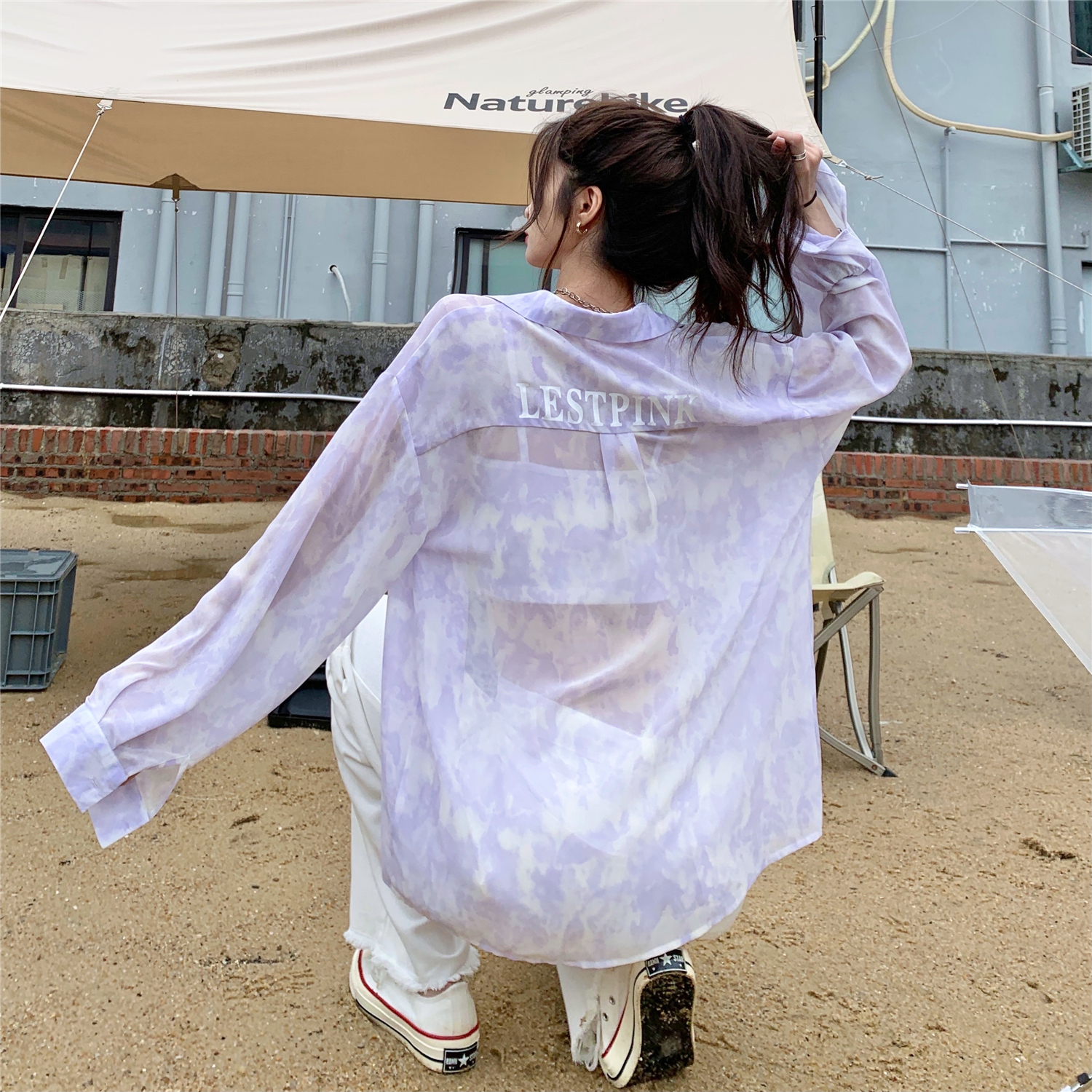 Real shot real price ~ Korean loose micro transparent trend tie dye long sleeve sunscreen shirt