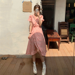 Real price ~ French lace one piece V-neck Lace Floral Dress tea break Rose Dress