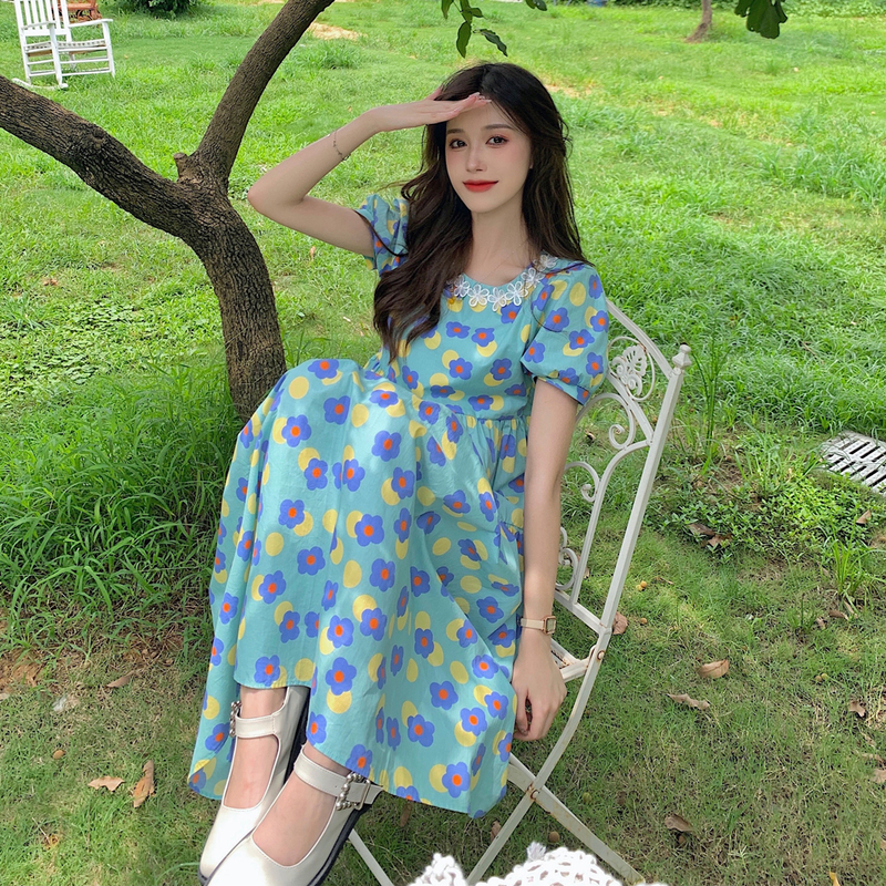 French foam sleeve floral dress with real price
