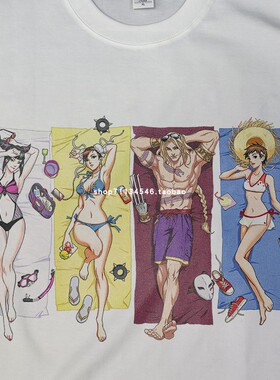 爷青回日系复古拳皇游戏春丽人物印花短袖T恤卡通二次元复古男女T