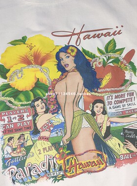 美式复古夏威夷美女游戏机ALOHA HAWAII HULA草裙舞海岛风短袖T恤