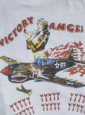美式复古飞虎队飞机短袖T恤阿美咔叽军事风背画女郎pin up二战T恤