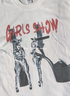 VINTAGE复古兔女郎水晶鞋男士艺术短袖T恤个性小众设计欧美夏装T