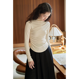 春也白 半高领百搭修身显瘦长袖打底针织T恤女春款内搭叠穿上衣