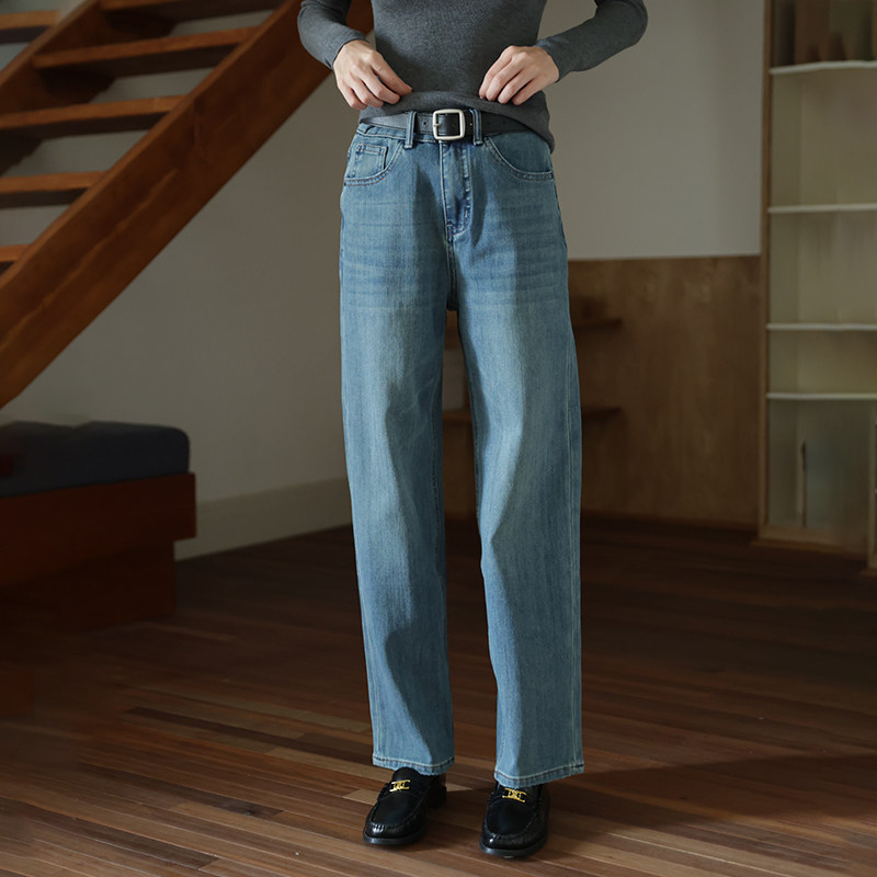 春也白四面弹窄版直筒牛仔裤女秋冬款法式高腰宽松显瘦休闲长裤子,女装/女士精品,牛仔裤,淘宝优惠券,粉丝福利购,淘宝优惠卷