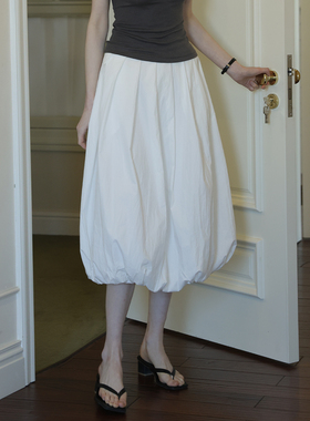 小个子白色设计感轻盈百搭花苞裙女26春夏a字高腰显瘦蓬蓬半身裙