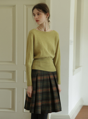 春也白法式圆领收腰针织毛衣女秋冬新款简约气质通勤长袖打底上衣