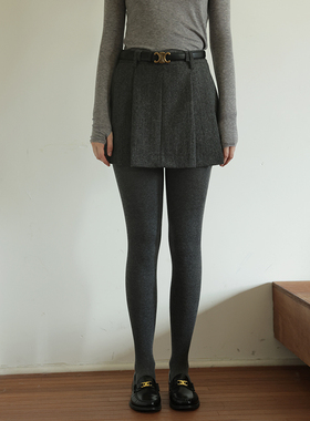 春也白 复古高腰a字羊毛呢百褶裙秋冬百搭半身裙女气质简约短裙子