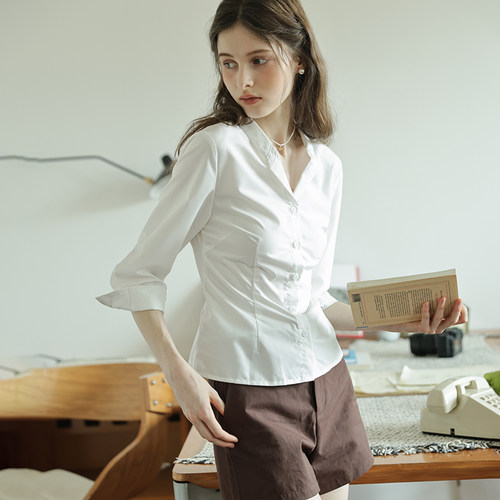 抗皱好打理纯欲风收腰显瘦白色衬衫女春新款气质百搭休闲韩版衬衣