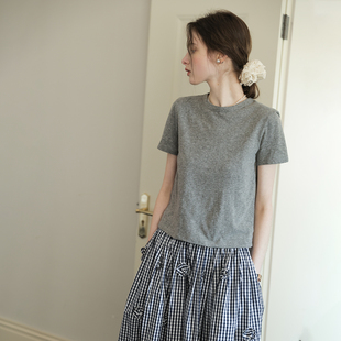 圆领正肩百搭上衣 T恤女夏新款 春也白 简约随性花纱棉亲肤透气短袖