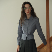 小个子MIU系知识分子风通勤格子衬衫 女背后系带收腰显瘦长袖 衬衣