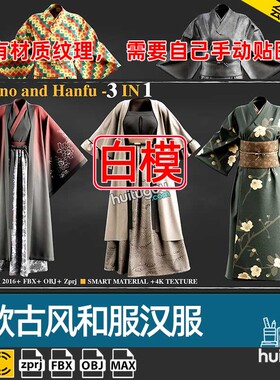 MD古风衣服CLO3D唐风日式和服汉服zprj服装打版纸样工程素材文件