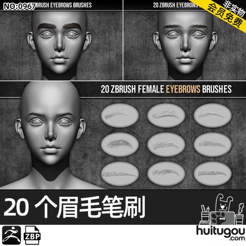 【0967】zbrush女性眉毛VDM笔刷zbp画笔ZB人物美术建模设计素材