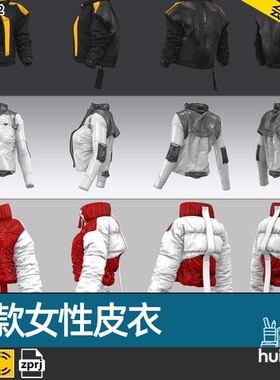 【1592】MD素材源文件CLO3D女式皮夹克外套服装打版文件CLO3D衣服