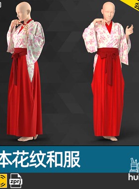 【1581】MD素材源文件CLO3D女士碎花日式和服zprj服装打版素材Clo