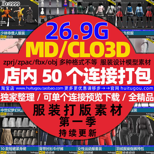 合集MD CLO3D服装打版源文件zprj衣服设计素材 服饰裤子外套裙子