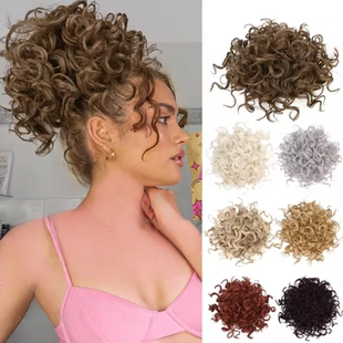 假发女式拉美卷发马尾发绳欧美抓夹发包发饰头顶蓬松丸子头假发圈