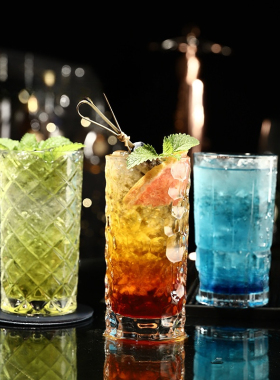 剑纹直身杯鸡尾酒杯新款柯林杯玻璃长饮杯莫吉托杯花纹金汤力杯子