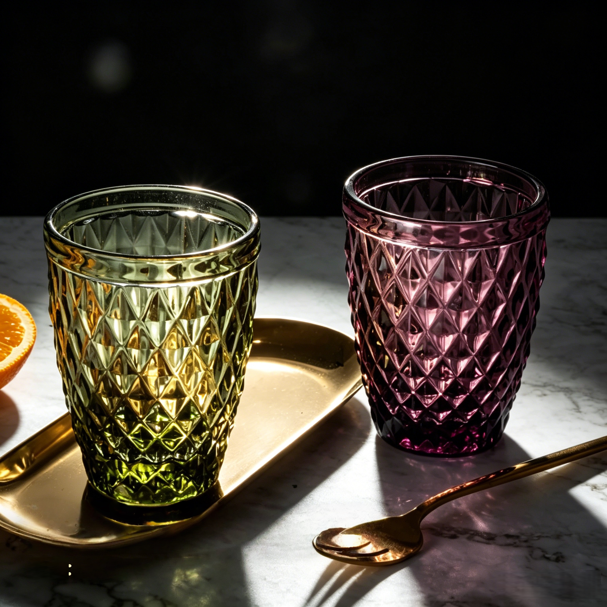 高端酒店彩色钻石纹玻璃漱口杯