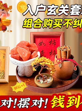 家居玄关入户摆件粉盐元宝肉桂生财粗盐净宅大颗粒招财客厅装饰